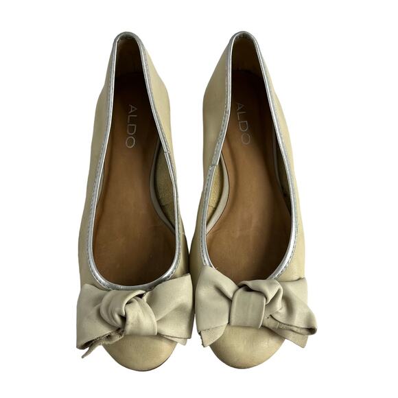 Aldo Beige Bow Cream Classic 1990s Flats Size 36 Cottage Girlcore Coquette Twee - Picture 2 of 6